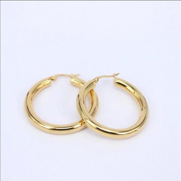 NEW 18K Yellow Gold Round 1.2” Tube Hoop Earrings - Picture 3 of 6